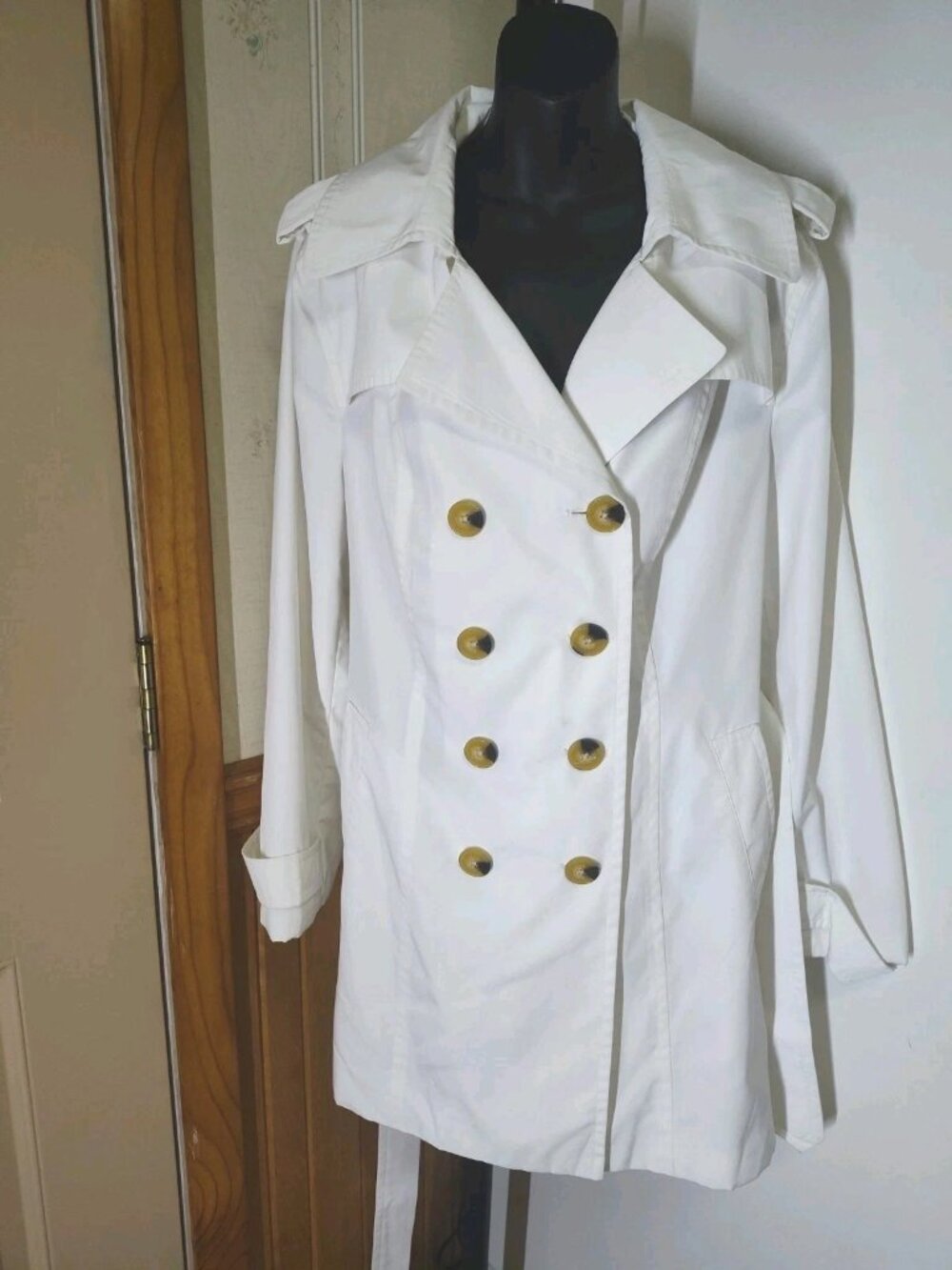 London Fog Off White Double Breasted Trench/Rain Lightweight Jacket